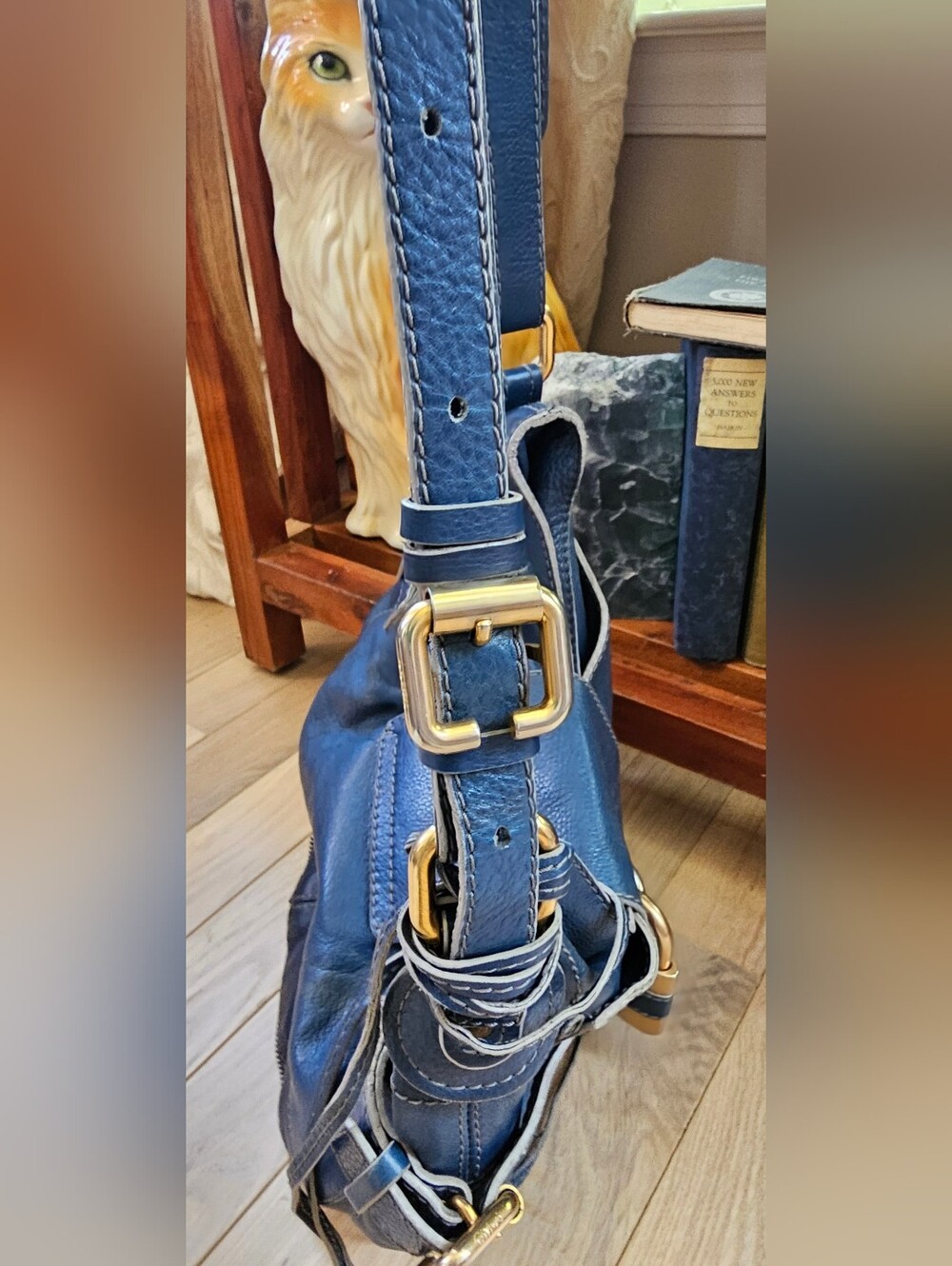 Authentic Chloe Paddington Shoulder Bag Lock/Key Beautiful Blue Leather! - Picture 9 of 14